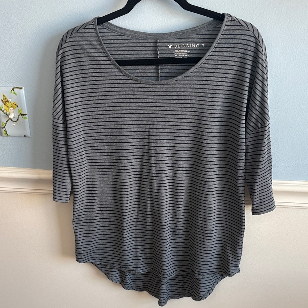 Gray Striped Women's Top Jegging T